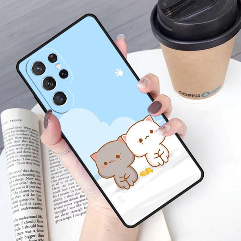 Mochi Peach Cat phone case Cover For Samsung Galaxy S24 S25 Ultra S21 S22 Ultra S10E Note 10 Plus Note 20 FE S23