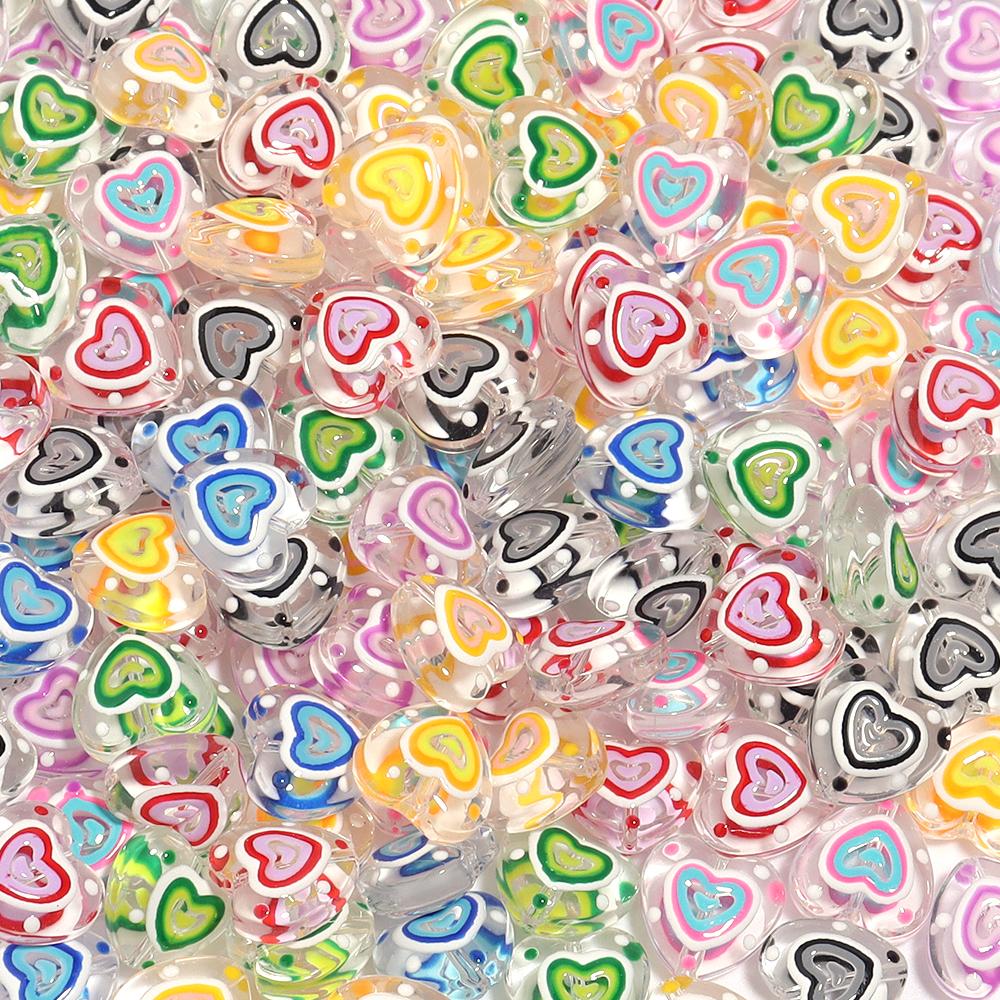 5pcs Lampwork Heart Beads 12mm Colorful Hand Painted Glass Loose Beads For Jewelry Making DIY Necklace Phone Chain Accessories
