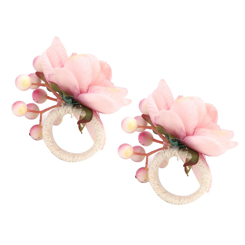 2Pcs Hemp Rope Napkin Buckle Simulation Flower Napkin Ring for Hotel Western Restaurant