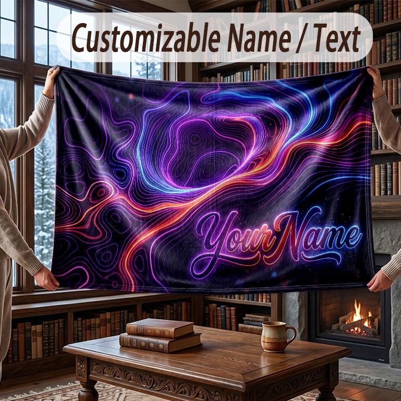 Abstract Geometric Theme Throw Blanket Custom Name Text Personalized Blanket Soft Cozy Blanket for Home Sofa Bed