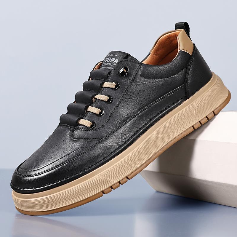 Fashion Cow Leather Platform Board Shoes for Men Designer Soft-soled Men's Running Shoes Spring Autumn Fashion Casual Sneakers Male