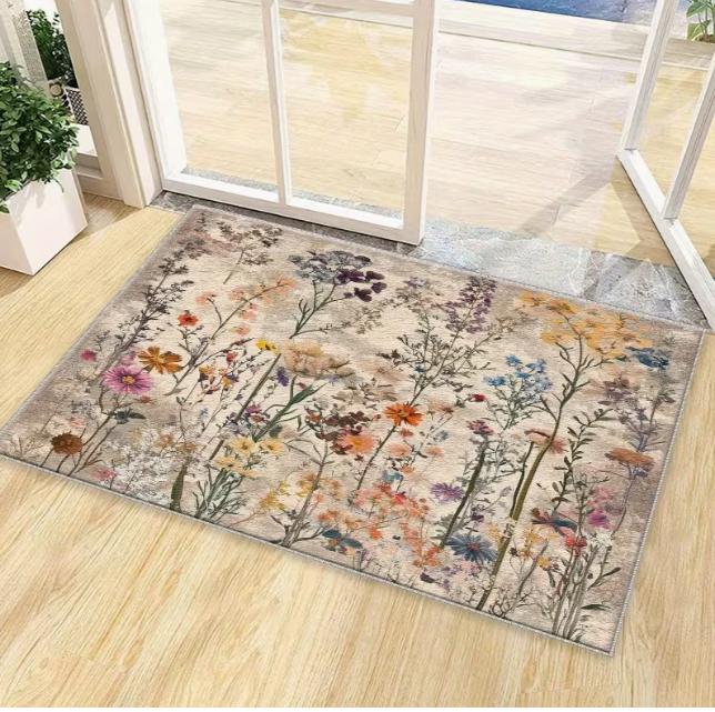 Brightly Colored Floral Printed Outdoor Door Mat Anti Slip Bedrooms Living Rooms Large Entrances Camping and Yoga Home Carpet