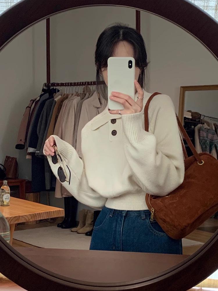 Korean-Style Women's Polo Collar Sweater - Summer Soft Knitwear