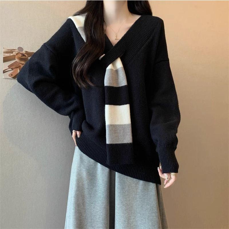 Bequemer und warmer V-Ausschnitt Strickpullover für Damen Herbst- und Frühlingsoutfits