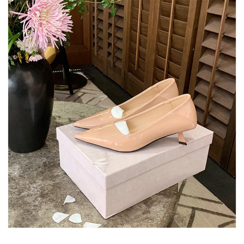 Sheepskin version temperament commuter pointed single shoes women's shallow mouth elegant high heels empty bag head sandals