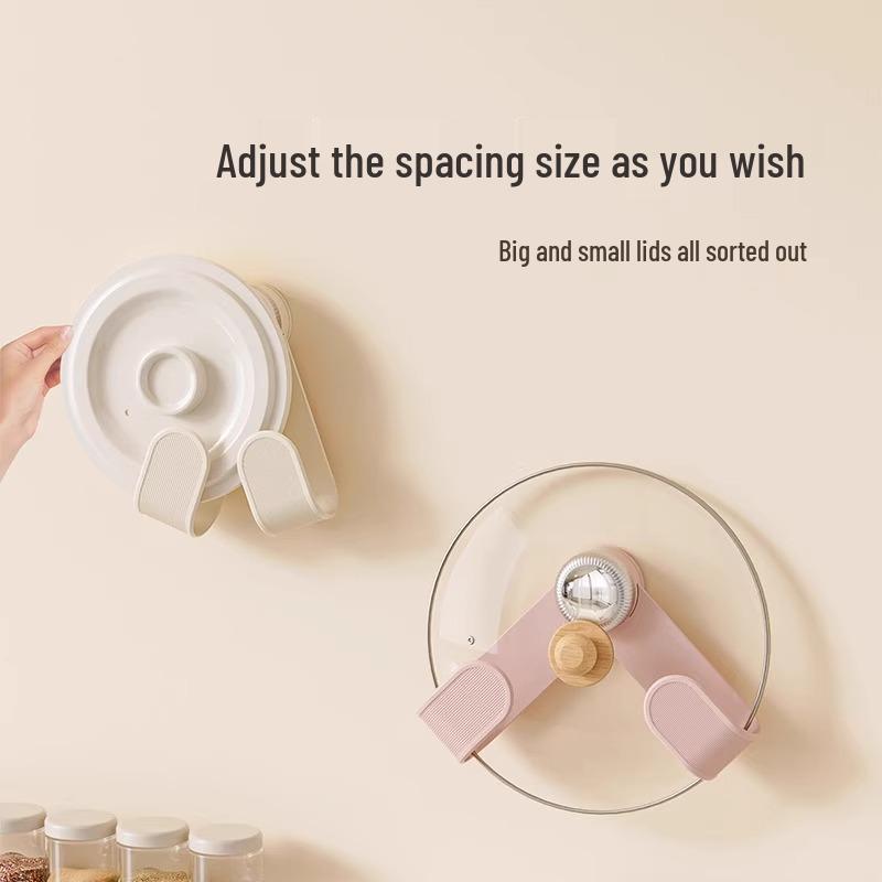 Wall-Mounted Rotating Pot Lid Organizer with Suction Cup, Punch-Free Kitchen Storage Rack for Hanging and Cutting Boards.