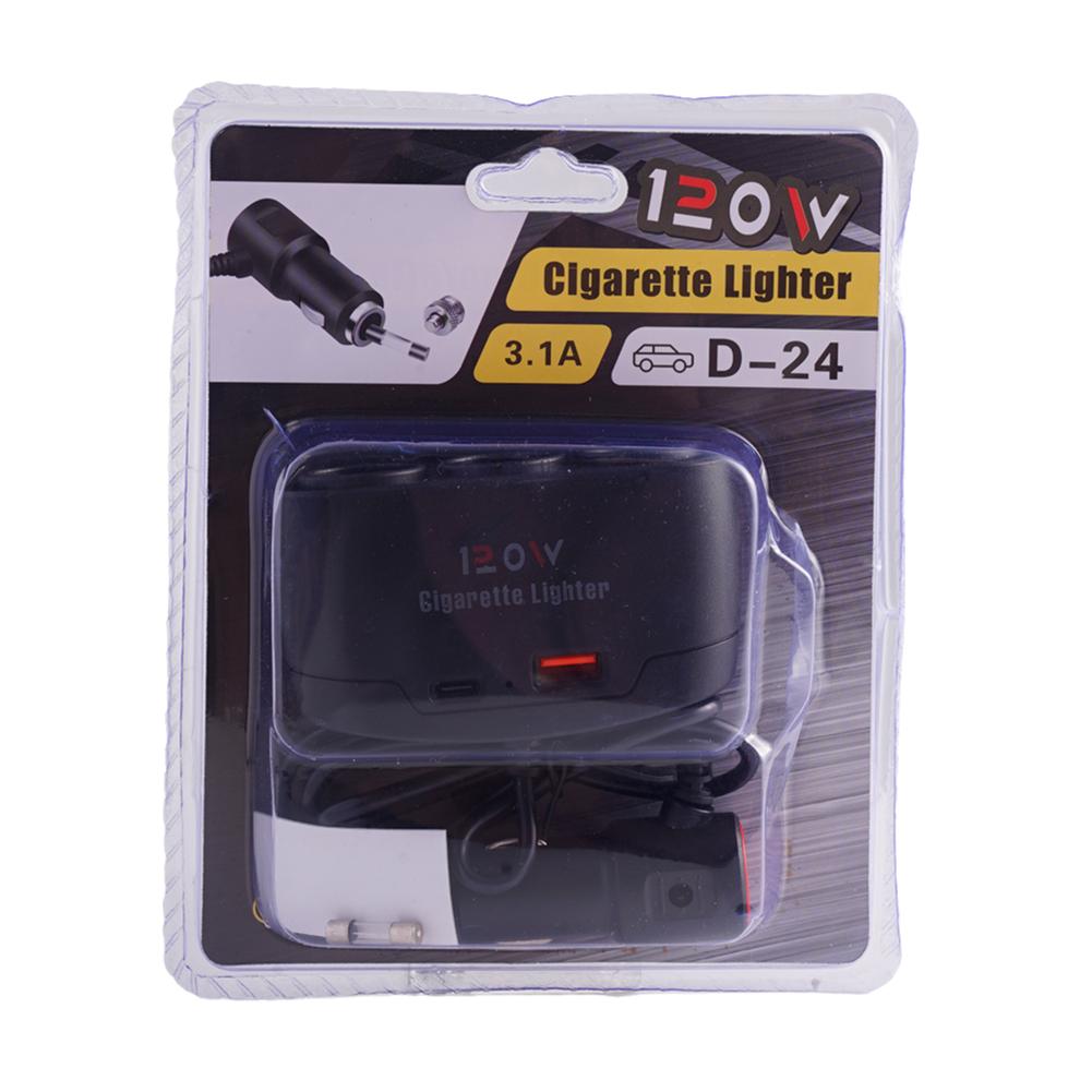 120W Dual USB Socket 3 In 1 Car Cigarette Lighter Splitter 12V 24V Fast Charger Plug Phone Power Adapter for iPhone GPS Dashcam