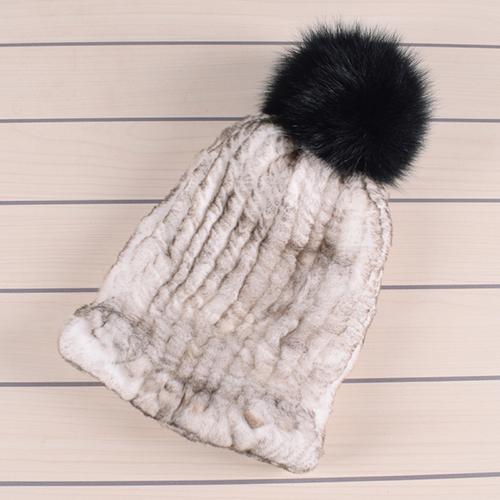 Winter Fur Hats for Ladys Women's Rex Rabbit Fur Caps Beanies Solid Elastic Winter Fashion Accessories Fox Fur Pompom Hat