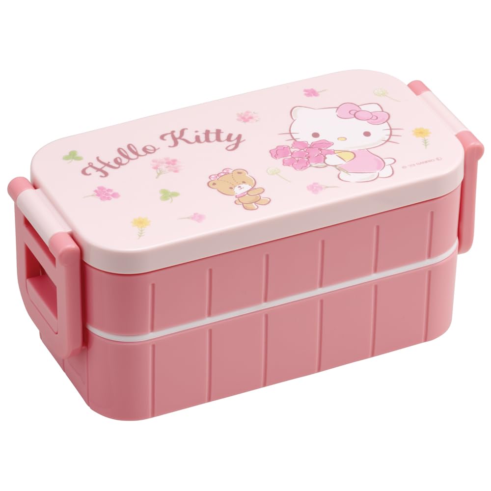 

Skater Bento Box, 2-Tier, 600ml, for Women, Made in Japan, Sanrio Hello Kitty Flower Wreath Design, YZW3AG-A