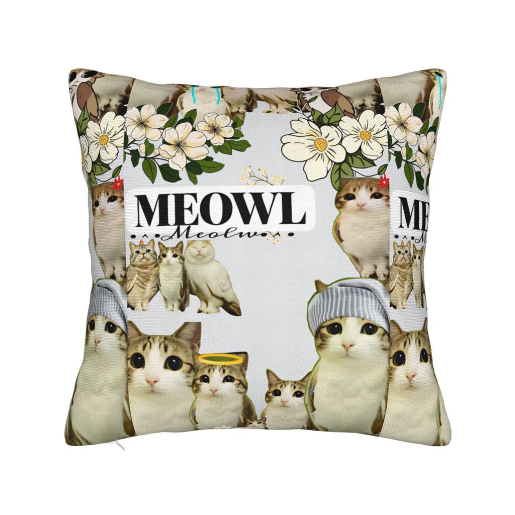 Pillow Case Meowl Cat Owl Cute Pet Stickers Print Pillow Cover For Sofa Couch Bed Living Room Vintage Pillowcases
