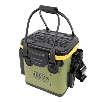 Dress [DRESS] Micro Fishing Bucket In OliveBlack (with Mesh Pocket) - Approx. 12L Capacity, EVA Rod Holder, Multi-functional Fishing Tackle Case,