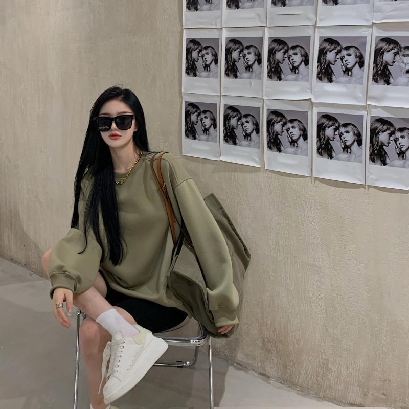 Green Loose-Fit Long Sleeve Round Neck Sweater for Women - 2023 European & American Autumn Trend
