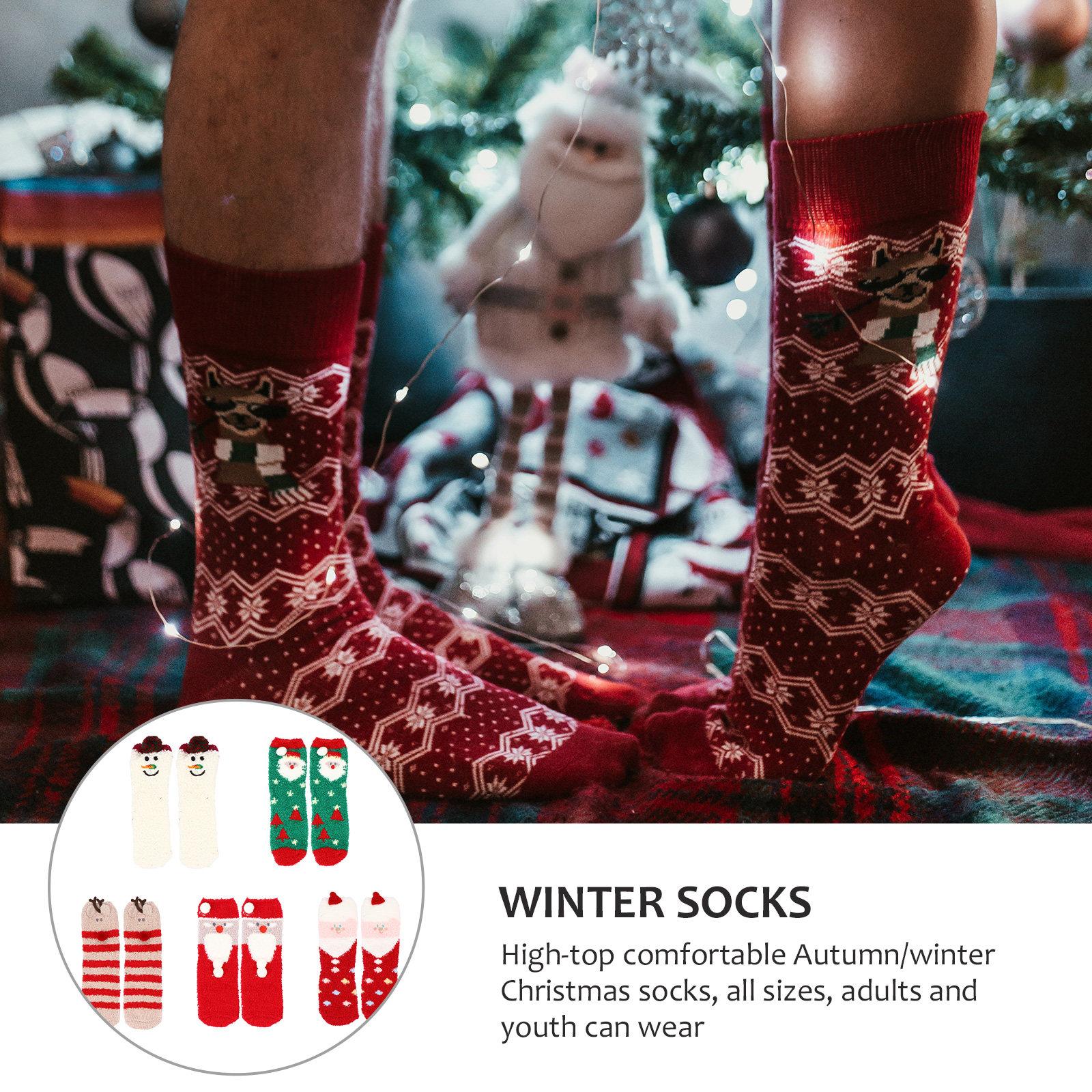 5Pairs Thick Coral Fleece Christmas Socks Warm Comfortable Non Slip Sleep Floor Winter Socks Coral Fleece Stockings other