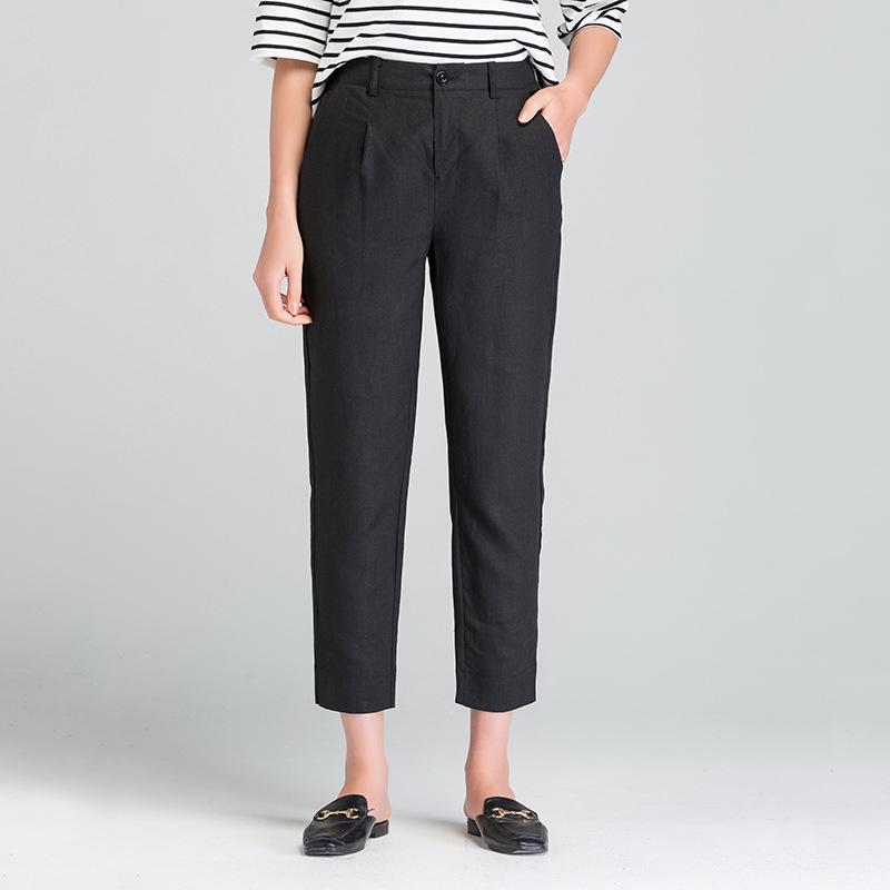Women's High-Waist Cotton Linen Cigarette Pants - Summer 2025, Petite Eight-Point Casual, Straight Leg