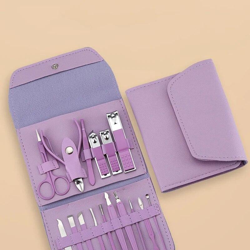 16pcs Nail Cutter Set Stainless Steel Nail Clippers Set With Folding Bag Manicure Cutter Kits Scissors Beauty Tool