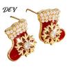 Christmas Gift for Her 1 Pair Red Stocking Stud Earrings Women, Sparkly Rhinestone Enamel Cute Snowflake Studs Sock Shaped Earring with Snowflake,