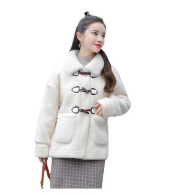Women's  Winter Lamb Wool Fur Coat Thickened Warm Short Loose Slim Korean Style Outerwear