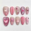 24PCS Halloween Almond Press on Nails Pink Black Ghost Bat Spider Web Heart Patterns False Nails Cute Gothic Y2K Fake Nails Tips