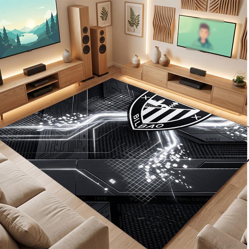 Athletic Bilbao Football Print Crystal Velvet Rug, Comfortable Water Absorbent Non Slip Indoor Floor Carpet