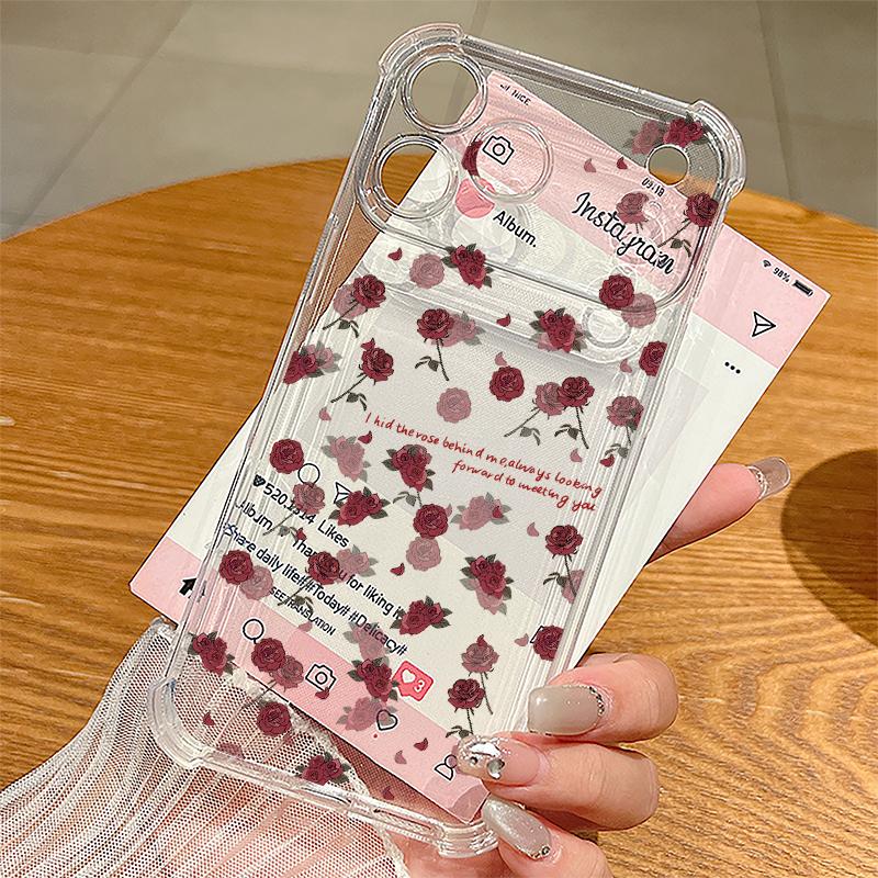 Pink Peony Floral Pattern Case For iPhone 17 Pro Max Coque iPhone 16 15 14 13 Pro Max 11 Shockproof Clear Soft Silicone Cover