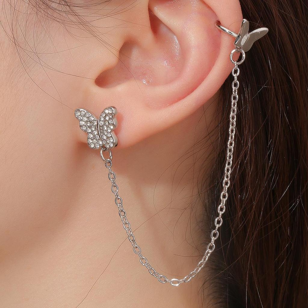 Lovely Butterfly Rhinestone Tassel Stud Earrings for Women - Trendy Minimalist Design