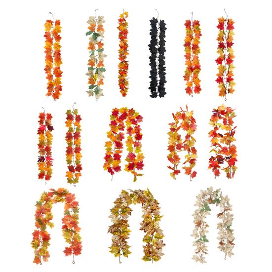 100/175CM Artificial Maple Leaf Garland UV Resistant Fall Halloween Thanksgiving Day Harvest Festival Autumn Mantle Porch Indoor Outdoor Decoration