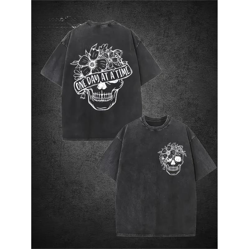 

Men s Cotton T-Shirt - Black Gothic Skull & Vintage Logo Design - Breathable Round Neck Tee Suitable for Concerts, Beach, Gym, Casual Wear S чёрный