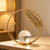 Faux Crystal Ball with Metal Golden Stand Modern Leaf/Butterfly/Dragonfly Sculpture with Glass Sphere for Shelf Coffee Table TV Cabinet Office