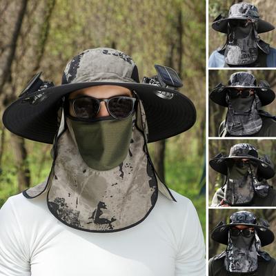 Solar Fan Hat with Neck Flap Face Guard Wide Brim UV Protection Cooling Fan Fishing Hat