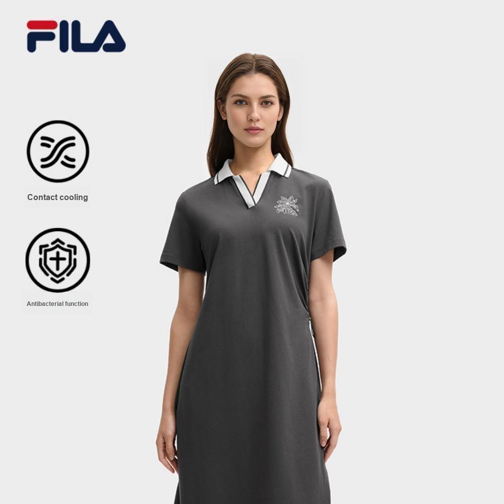 Fila Modern Heritage Relaxed Holiday Fashion Casual Comfortable Long Short Sleeve Dress Women Dresses Starship-Gray F11W528310F-GY