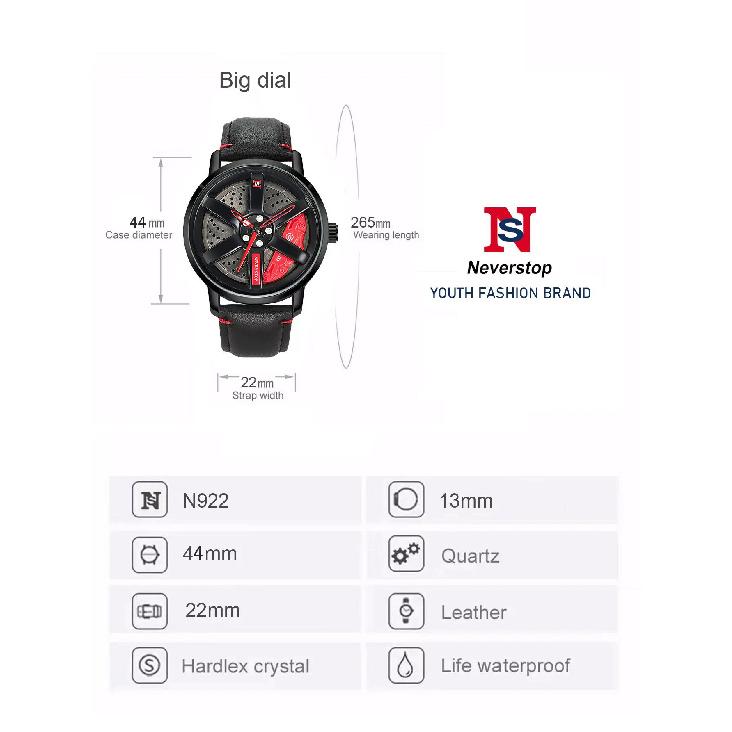NS Men's Car wheel hub watch Minimalist Fashion Sports Watch Calendar Leather casual Quartz watch