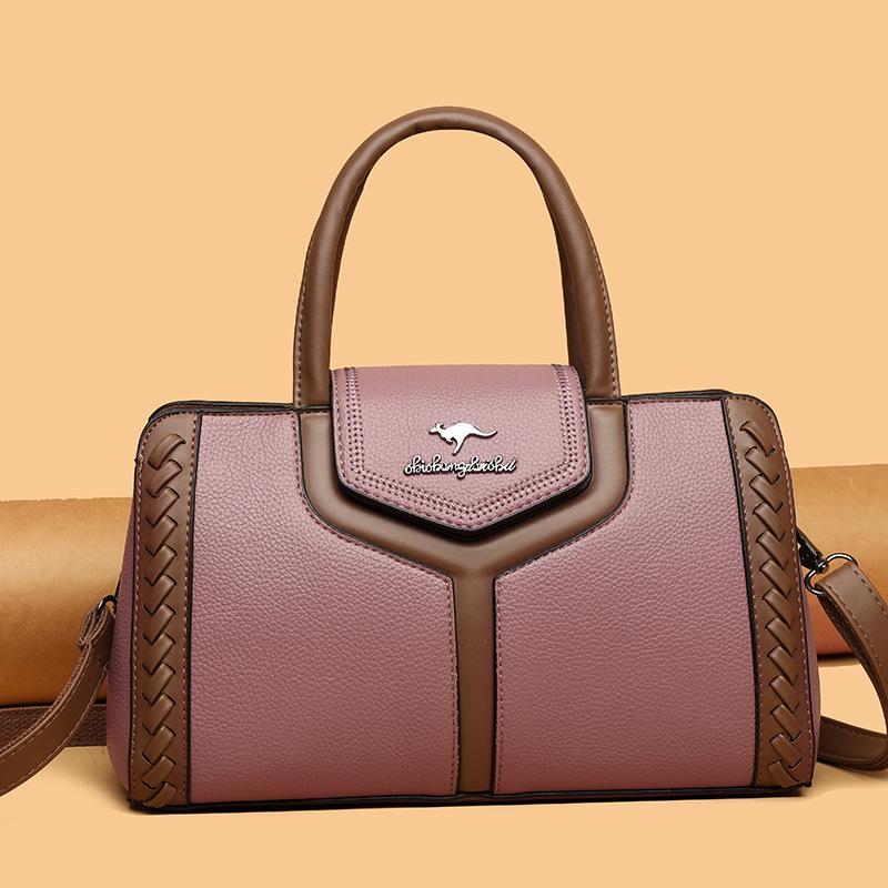 

Contrast Color Handbag Stitching Tote Bag Woven Bag Large Capacity Bag Messenger Bag for Women фиолетовый