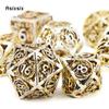 7 Pcs Light Golden Dragon Metal Dice Dragon Hollow Metal Polyhedral Dice Set Suitable for Role-Playing RPG  Board Game Card Game