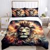 3pcs Lion's Crown Amidst Celestial Flames Bedding Set - Includes 1 Quilt Cover and 2 Pillowcases, Comfortable Bedding with Stylish Design for Bed