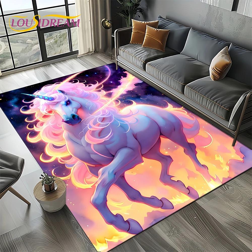 Covor Covoară Stil 27 Unicorn Desen Animat Fată Vis pentru Living Dormitor Decor Acasă Sofă, Covor Zonă Copii Covoraș de Podea Antiderapant Cadou