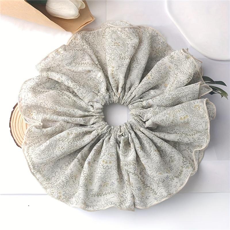 Haargummis für Damen, für den Sommer, süße doppellagige Chiffon-Kopfbedeckung mit Blumenmuster, Rand mit extra großem Darmhaar