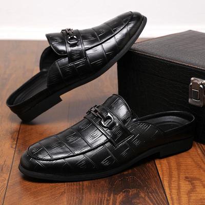 Baotou Leather Slippers, Men's One-pedal Heelless Fitting Room Half Slippers, Casual Lazy Overalls, Doudou Shoes