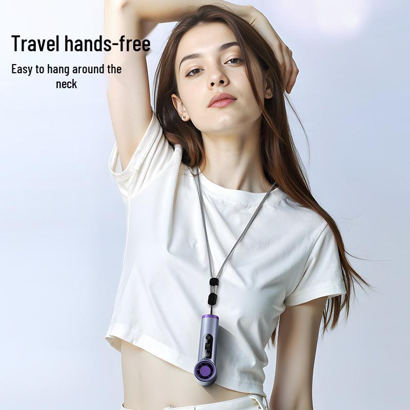 Portable USB Charging Mini Neck-Hanging Handheld Turbo Fan with Digital Display