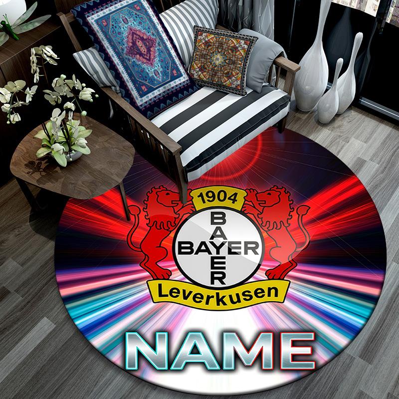 Custom Name Bayer Leverkusen Round Area Rug,Carpet Rug for Living Room Bedroom Sofa Playroom Decor,Non-slip Floor Mat