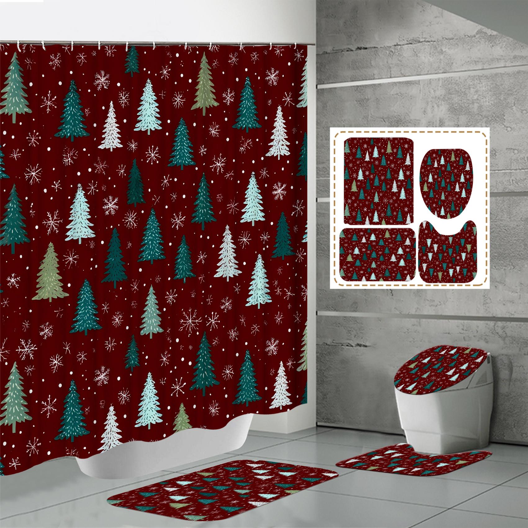 

4 ШТ. Наборы штор для душа со шторкой для душа и ковриками, коврик для крышки унитаза, U-образный коврик и коврик для ванной, набор для ванной комнаты с 12 крючками One Size