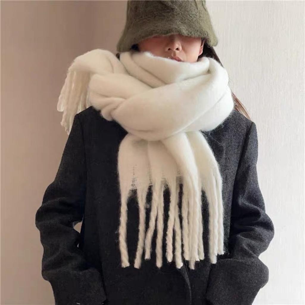 Autumn and Winter New Mohair Soft and Fluffy Solid Color Scarf for Women's Winter Versatile Imitation Cashmere Thick Warm Shawl