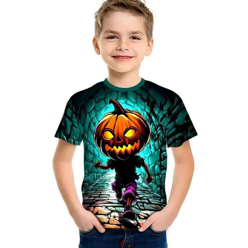 Halloween T-shirt Harajuku Pumpkin Print Short Sleeve Vintage Kids Clothes Holiday