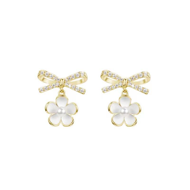 Bow Flower Stud Earrings: High-End Korean Sweet Style Women s Luxury Ear Accessories