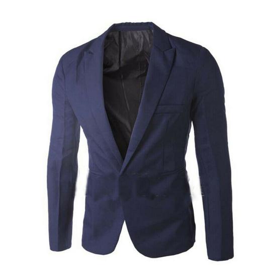 Men Solid Color Long Sleeve Lapel One Button Pocket Blazer Slim Fit Suit Coat