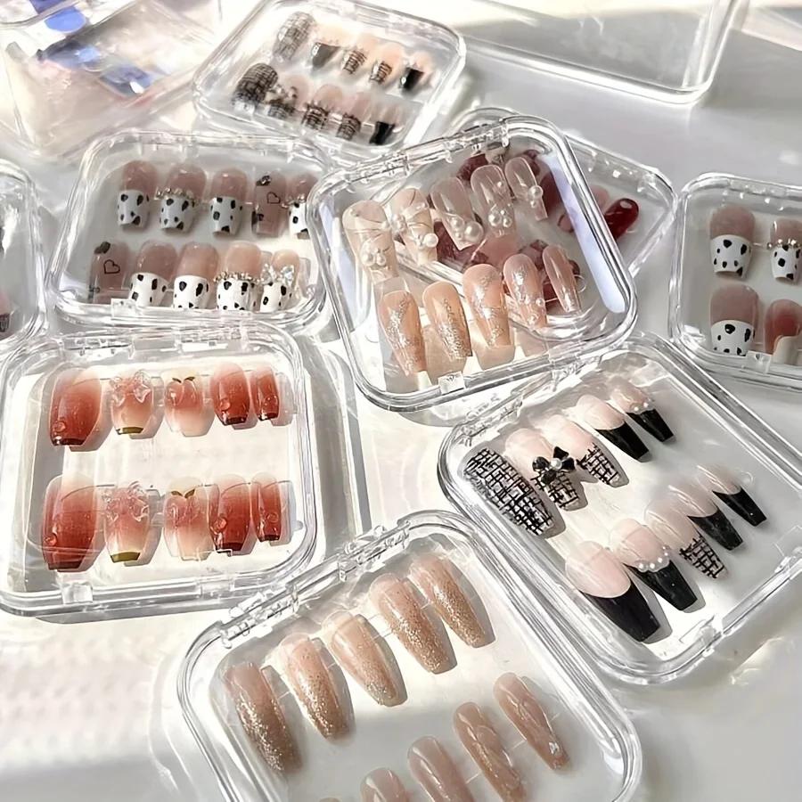 Press-on Nail Storage Box Acrylic Transparent Container Jewelry Earring Rings Bracelet Boxes Nail Display Packaging Case
