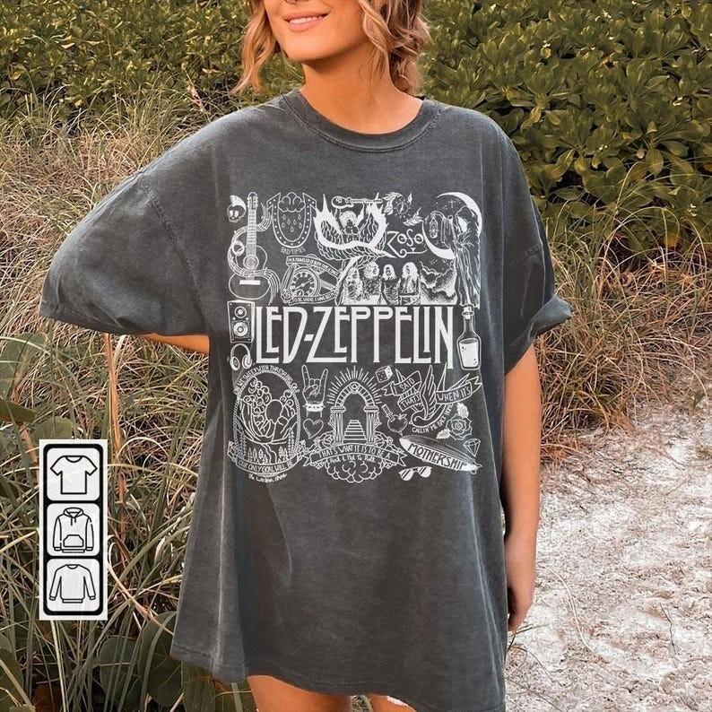 Led Zeppelin Doodle Art Shirt Retro Led Zeppelin Merch Graphic Album Lyric XXL