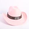 New western cowboy hat men's and women's wide-brimmed top hat bull head rivet belt buckle sun hat