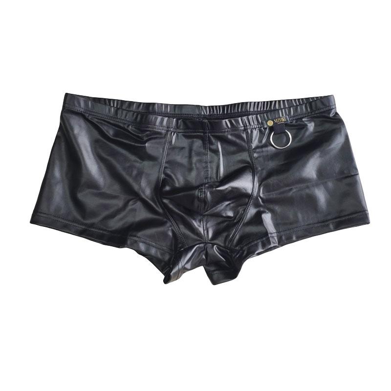 Sexy Herren Kunstleder Penisring Boxer U Konvexe Tasche Glänzende Boxershorts Pu Sexy Unterwäsche Hüllende Männliche Bühne Gay Wear Übergröße F10