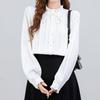 Navava Women Romantic Lovely Shirring Frill Ribbon Long Sleeve Blouse Nb3081