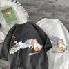 Cat Print Cartoon Trendy Brand Cute Short-Sleeved Hong Kong Style T-Shirt Boys Summer Trend Loose And Versatile Couple Clothes